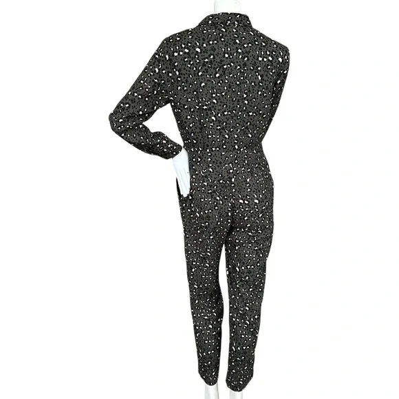 Boden Army Green Black & Pink Leopard Print Tillie Boiler Jumpsuit Size 6 Petite - Picture 5 of 9